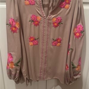 Easel Pink and Orange Floral Embroidered Blouse
